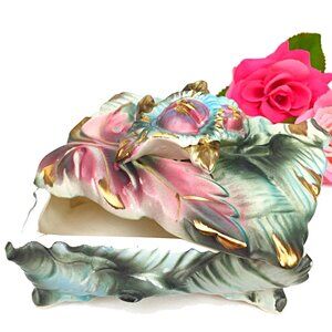 Vintage Nasco Japan Delcoronado Ceramic Floral Vanity Jewelry Box